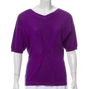 Prada Gathered Short Sleeve Knit Top Purple Size 4